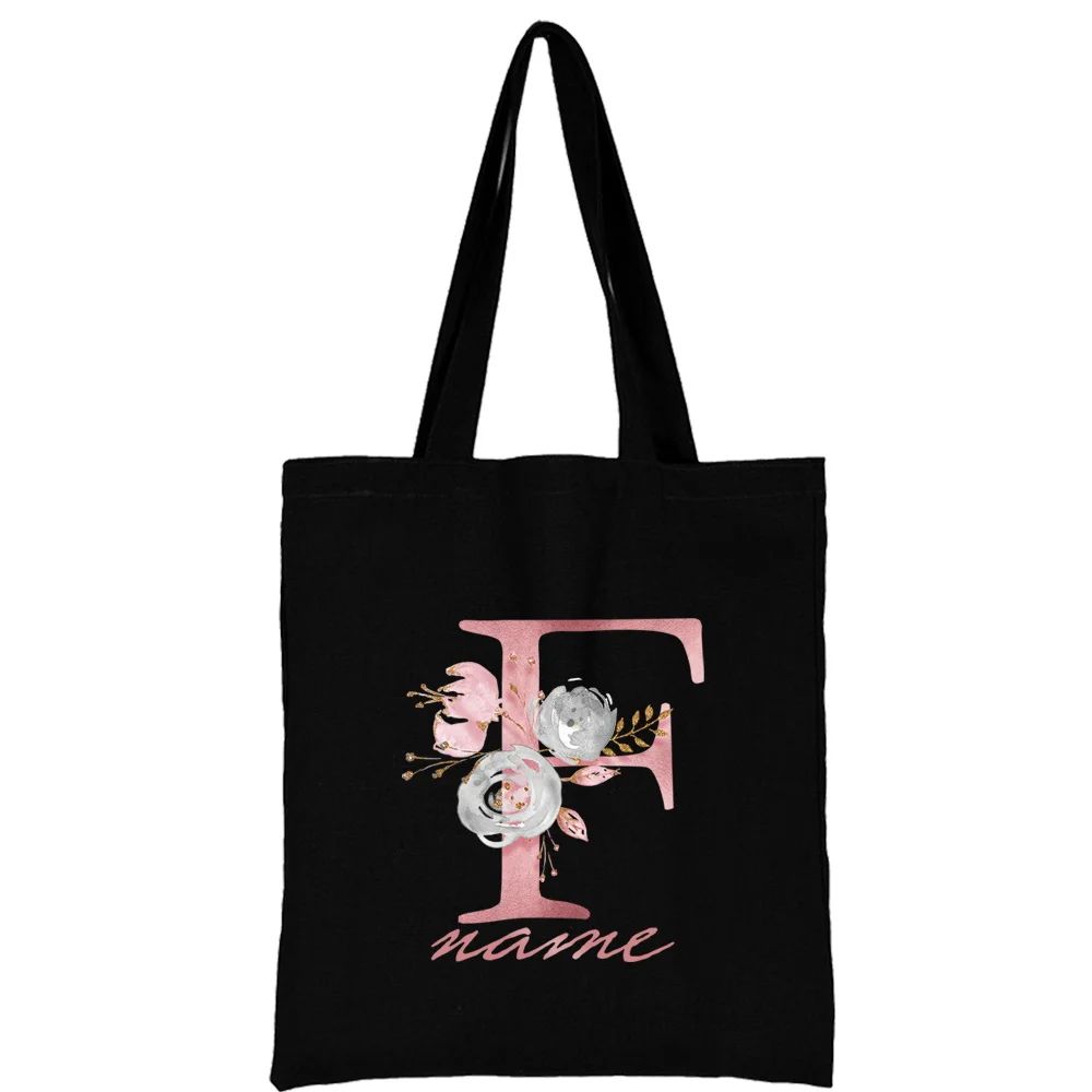 Custom Free Name Canvas Bags Women Shoulder Bag Handbags Pink Letter Beach Bags Tote Casual Woman Grocery Eco Shopping Bag