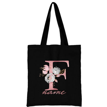 Custom Free Name Canvas Bags Women Shoulder Bag Handbags Pink Letter Beach Bags Tote Casual Woman Grocery Eco Shopping Bag