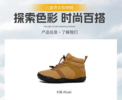 Waterproof Kids Barefoot Snow Boots 2025 New Wide Toe Winter Warm Fur Lined Shoes for Boys Girls Cold Weather Outdoor Sneakers