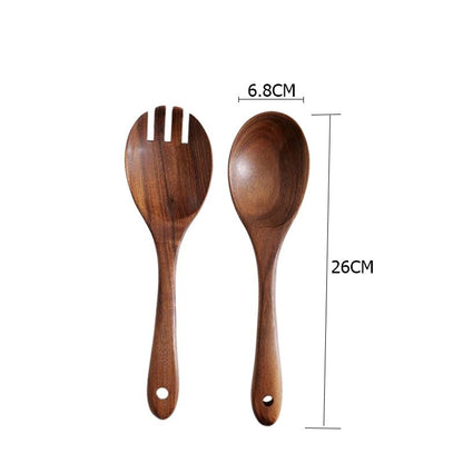 2pcs Salad Spoons 10-inch Durable Acacia Wood Cutlery Set Salad Mixer Fork And Spoon Salad Servers Spcoons Cooking Utensils