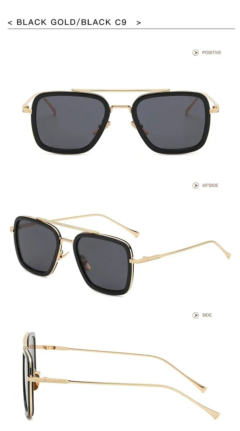 Fashion Tony Stark Sunglasses Iron Man Sun Glasses Vintage Square Metal Frames