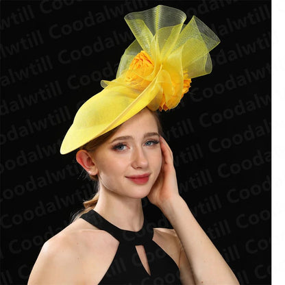 Fascinator Feminino Azul Marinho Chic Chapéu Elegante para Royal Ascot Millinery Noiva Casamento Coquetel Acessórios de Cabelo Véus e Acessórios para Cabeça
