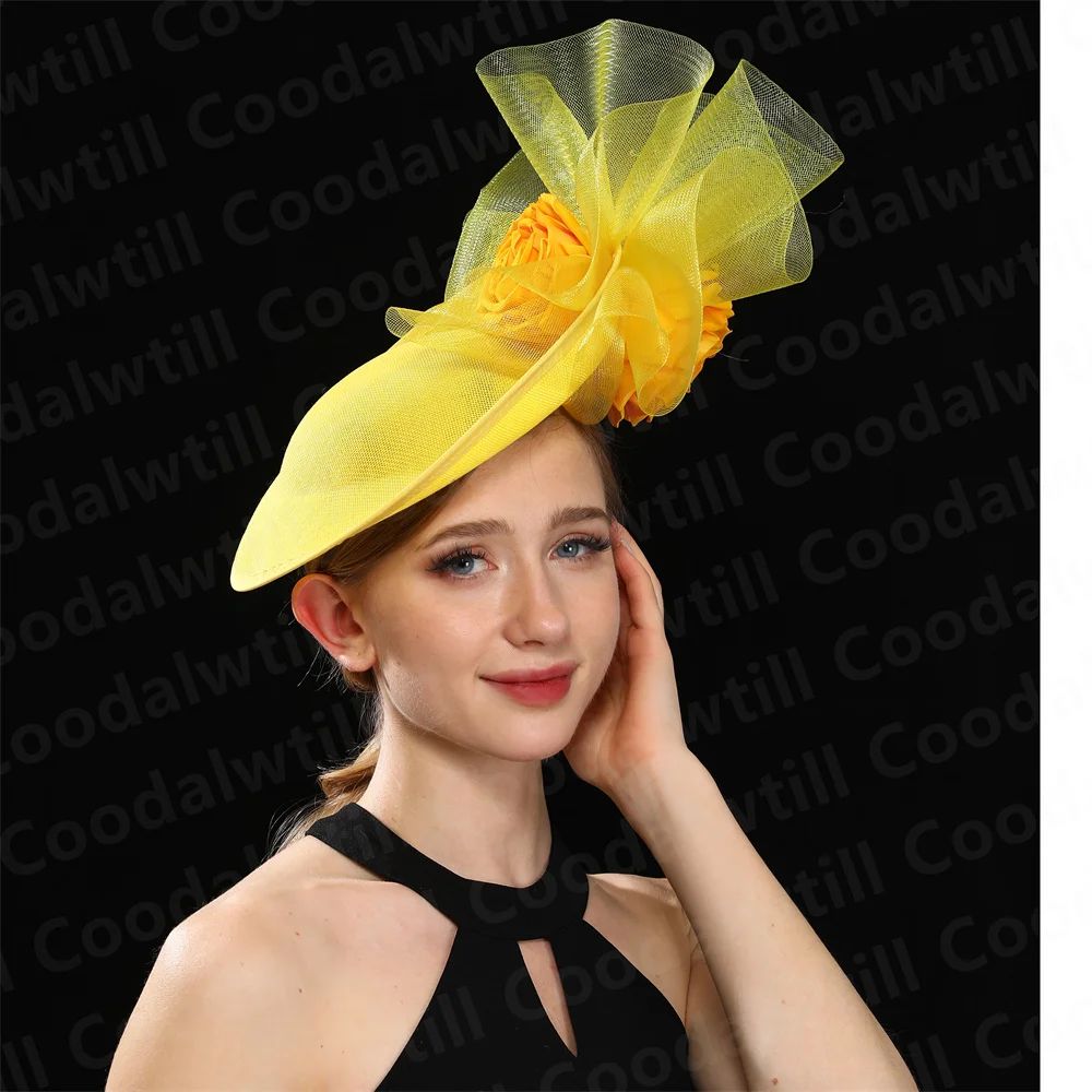 Fascinator Feminino Azul Marinho Chic Chapéu Elegante para Royal Ascot Millinery Noiva Casamento Coquetel Acessórios de Cabelo Véus e Acessórios para Cabeça