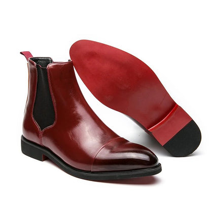 Botas masculinas Chelsea com sola vermelha, tornozelo, bico redondo para negócios, estilo Aura, sapatos masculinos tamanho 38-46, botas masculinas