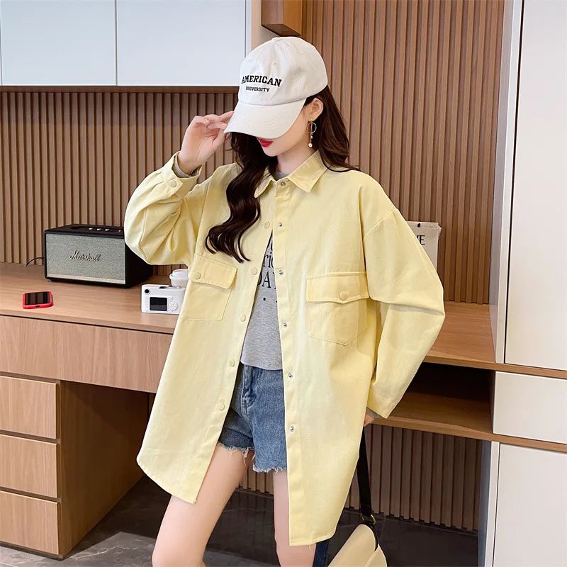 Casual Stylish Denim Long Sleeve Shirt For Women New Spring Autumn Loose Fit Age-Reducing Hong Kong Style Jacket With Button