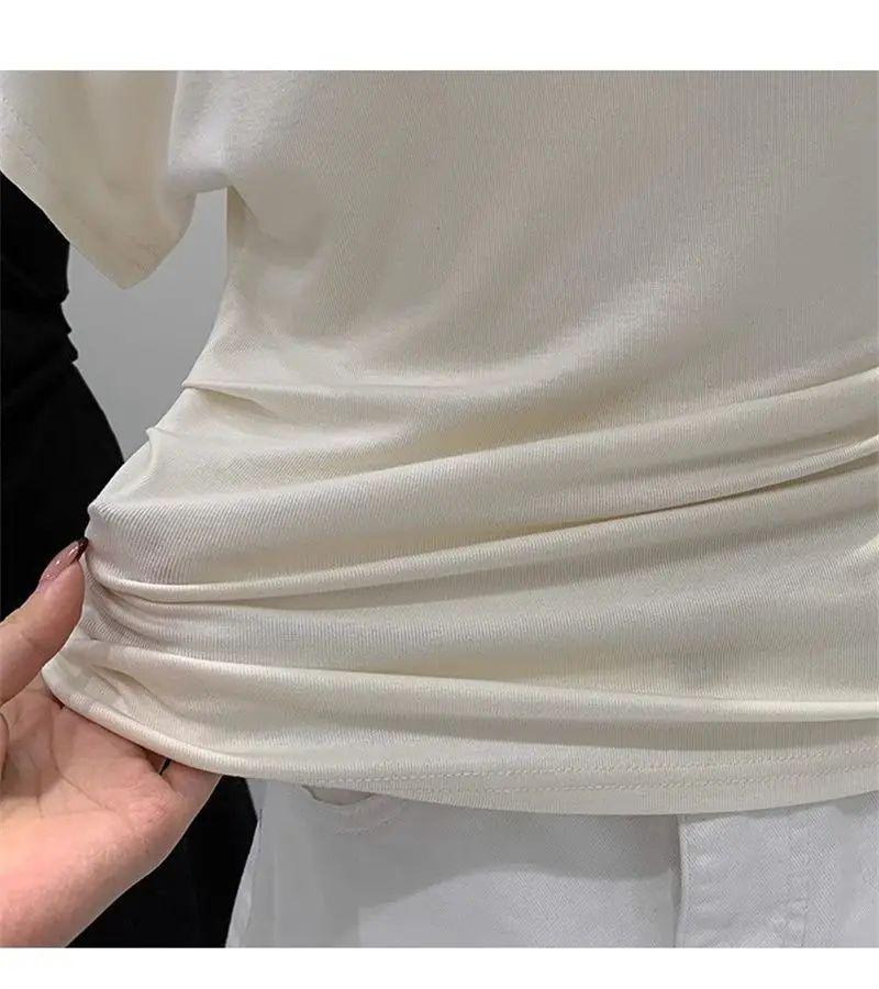 Ultra-Hand Feel Modal Cotton Short Sleeve T-Shirt Women Summer Design Slim Fit Shoulder Baring Fashionable Top