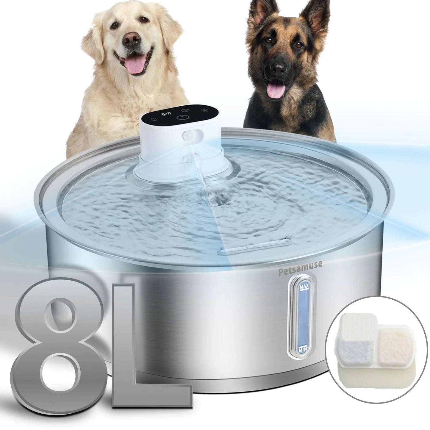 Bebedouro Automático Petavista 8L Aço Inoxidável para Cães 5000mAh Bebedouro Sem Fio para Pets Bateria e Sensor Dispensador 2 em 1 para Cães