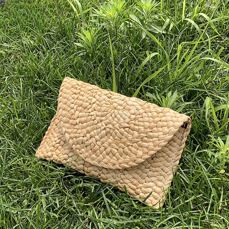 Fashionable Corn Husk Straw Bags Hand-woven Women Clutch Envelope Handbag Long Purse for Female Summer Beach Bag Bolsa 2024
