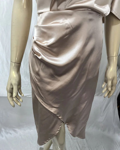 Elegant High-end Feel Women's Evening Dress Solid Color Irregular Midwaist Cross