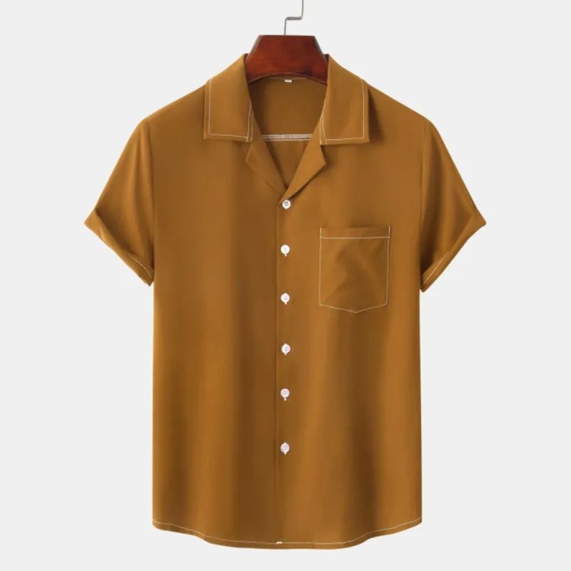 Solid Color Hawaiian Beach men's short-sleeved Tops Comfortable Casual Lapel men's Shirts Summer New men's short-sleeved Shirts
