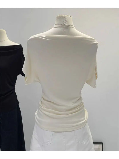 Ultra-Hand Feel Modal Cotton Short Sleeve T-Shirt Women Summer Design Slim Fit Shoulder Baring Fashionable Top