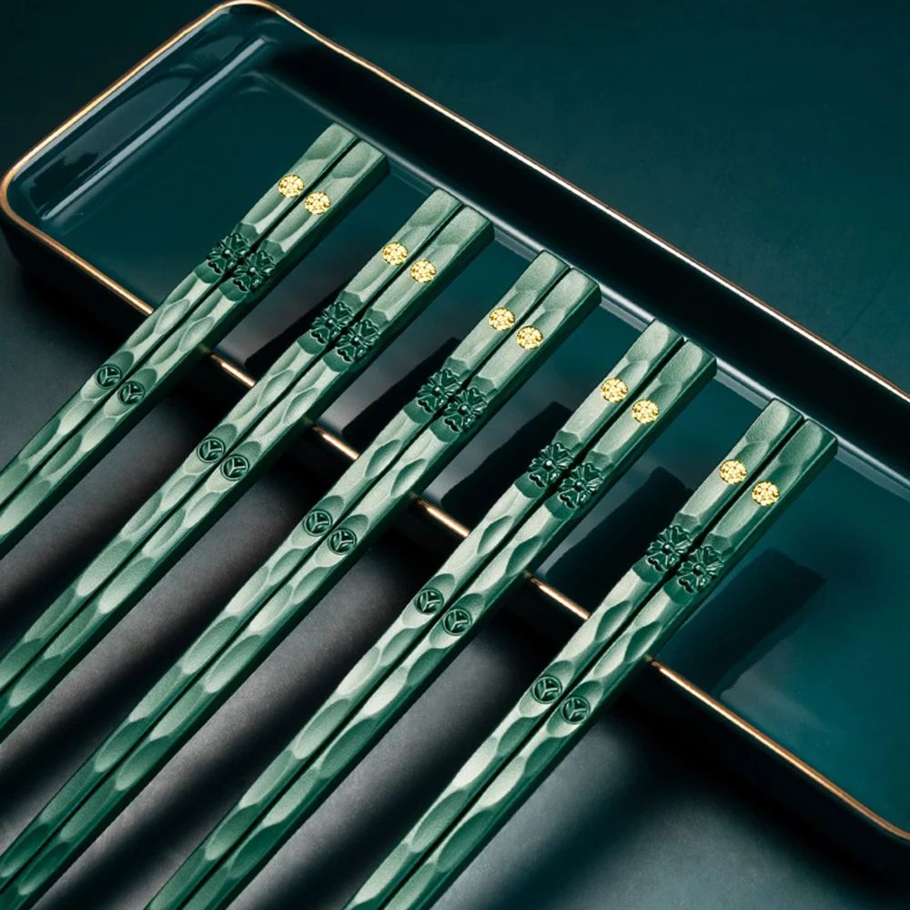 5 Pares de Hashis Japoneses Chineses para Comer Sushi Reutilizáveis de Metal Coreano Conjunto de Talheres Saudáveis