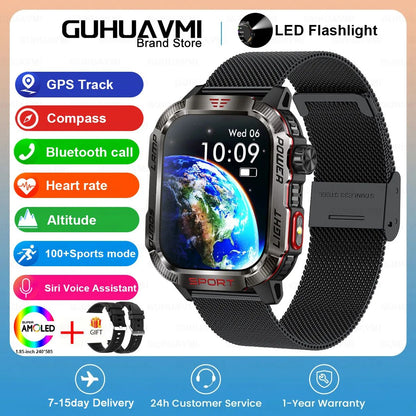 Novo relógio inteligente masculino para ambientes externos de 2,01 polegadas, à prova d'água 3ATM, bateria de 600mAh, bússola, lanterna LED, chamada Bluetooth, Smartwatch para Xiaomi