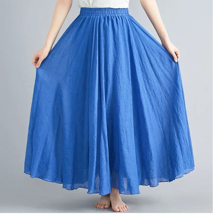 Fashion Solid Cotton Linen Women Skirts Maxi Elegant Harajuku Saia Casual Loose Long Skirt Ladies Clothes Faldas Ropa Mujer