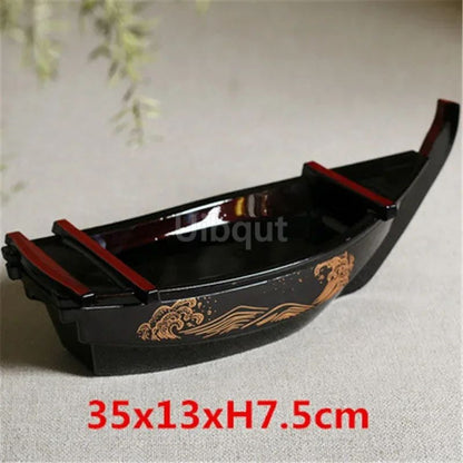 Black red sushi sashimi boat ice food seafood plate salmon sashimi tray Creative Japanese food container sushi barrel decor boat