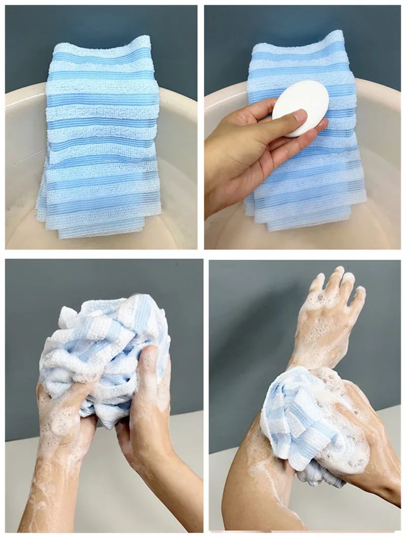 Exfoliating Washcloth Back Scrubber for Shower for Men Silver-ion Multi-Function Foam Bath Towel Ultra-Long Exfoliating Towels