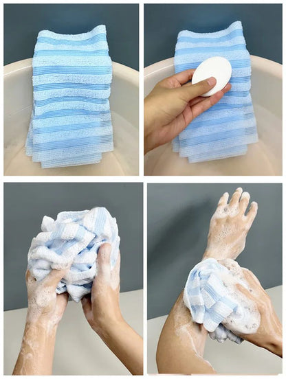 Exfoliating Washcloth Back Scrubber for Shower for Men Silver-ion Multi-Function Foam Bath Towel Ultra-Long Exfoliating Towels