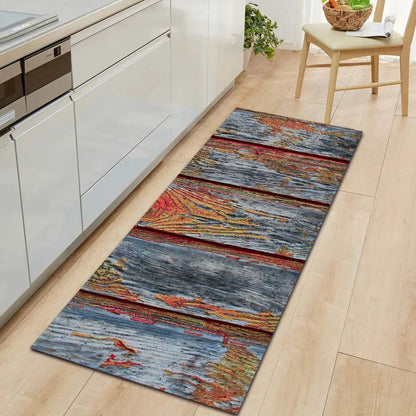 1Pcs Modern Simple Wood Pattern Print Floor Mat Kitchen Bathroom Entrance Non-slip Door Carpet Home Decoration