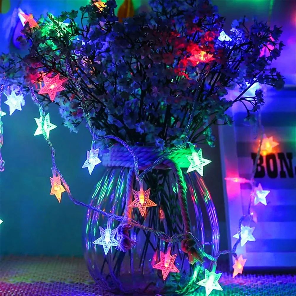 Battery Power Star Led Lights Garland Fairy String Christmas Outdoor Lamp Garden Bedroom Room Wedding Party Decoration