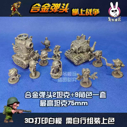 Tanque de Guerra Mundial II Estilo Chibi Metal Slug Gk Modelo - Miniatura Militar Impressa em 3D Modelo Branco Não Pintado Para Diorama de Mesa e Wargame