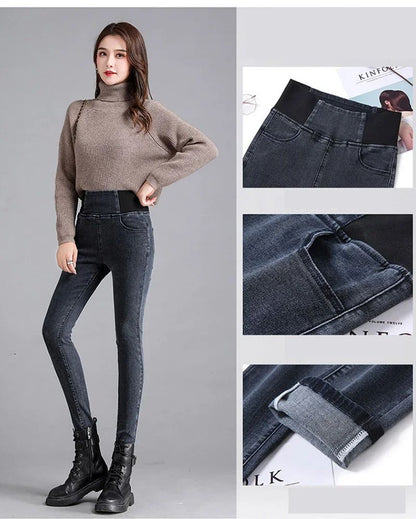 PTKPCC New Elastic Waist Skinny Jeans Women Spring Slim Stretch Denim Pants Vintage Pencil Vaqueros Mom Pantalones De Mujer