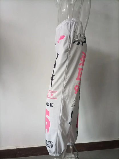 Summer New Printed Fashion Elastic Waist Sports Casual Harlan Pants for Women