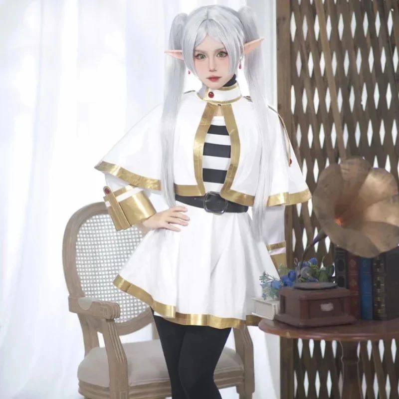 Sousou No Frieren Cosplay Costume Wig Shoes Anime Figures Magician Dress Elf Ear Halloween Party Charistmas for Women