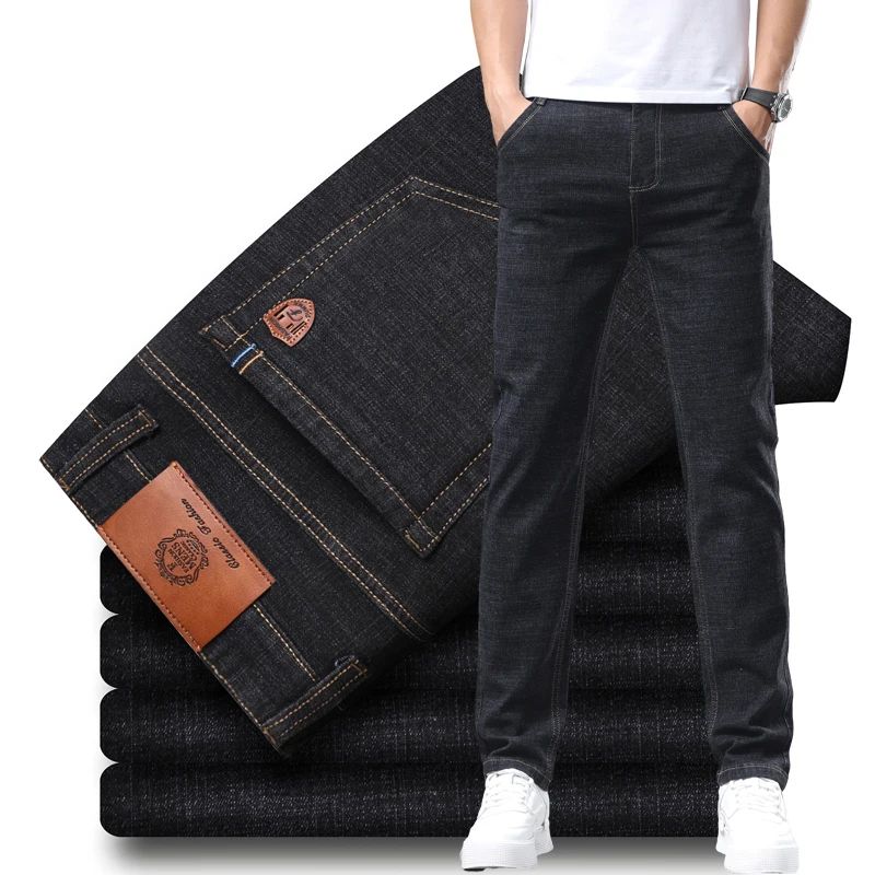 Calça Jeans Masculina de Marca de Luxo Stretch Reta Casual Slim Fit Jeans Masculino Design Clássico de Negócios Calça Tamanho Grande