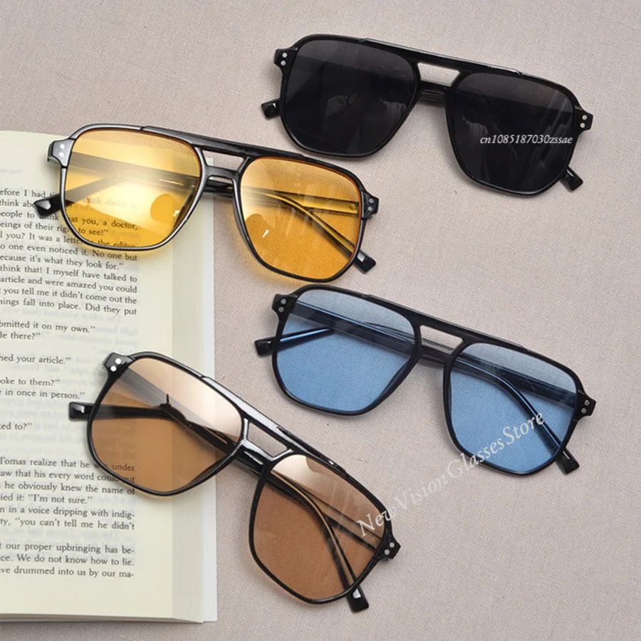 Vintage Men Women Big Sunglasses Men Square Shades Brand Designer Unisex Sun Glasses Black Lense Male Female Sunglasses UV400