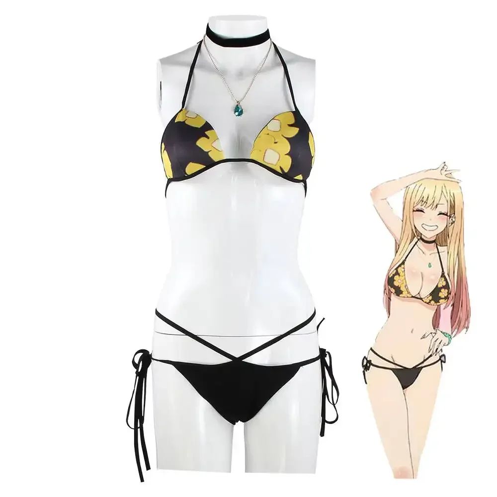Anime My Dress-Up Darling Marin Kitagawa Bikini Cosplay Costume Swimsuit Summer Beach Swimwear Outfit Halloween Carnival Party