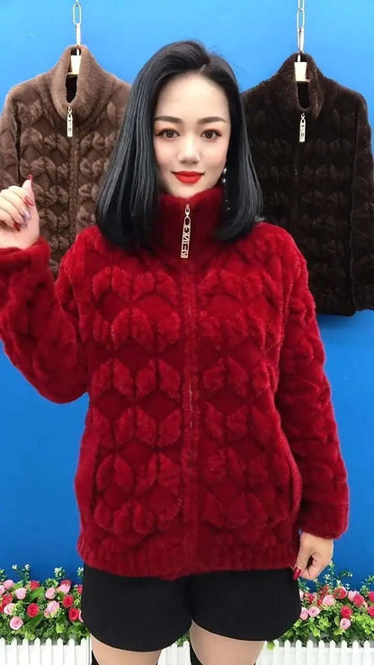 Plus Size Women's Thickened Long Sleeve Faux Mink Coat Autumn Winter Fashionable Jacket for Older Women And Young Mothers