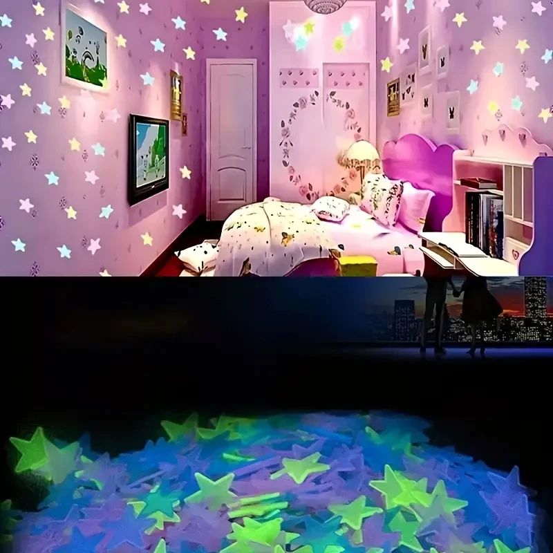 50/250Pcs Luminous Star Stickers Background Wall Decoration Bedroom Glow Stickers Fluorescent Stereo Wall Stickers Room Decor