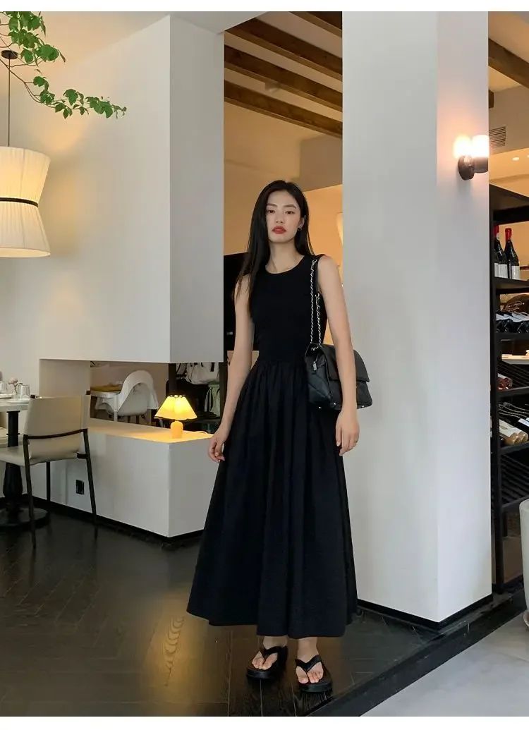 New Vintage Black Tank Top Midi Dress Wedding Dresses for Women Clothing O Neck