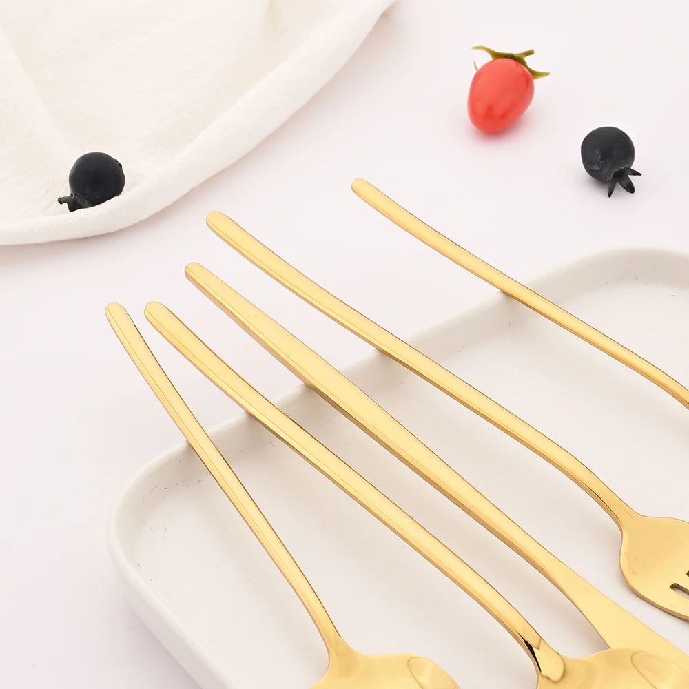 4Pcs Black Gold Dinnerware Tableware Set Mirror Stainless Steel Cutlery Kitchen Knife Fork Spoon Restaurant Wedding Flatware Set