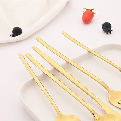 4Pcs Black Gold Dinnerware Tableware Set Mirror Stainless Steel Cutlery Kitchen Knife Fork Spoon Restaurant Wedding Flatware Set