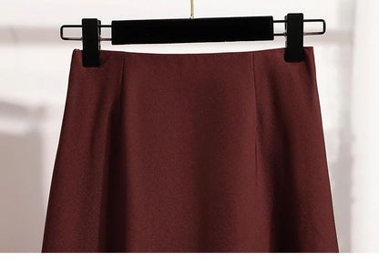 A-Line Mini Skirt High Waist Mid Length Skirts Women's Slimming Black Autumn Elastic Waist Design Solid Color Versatile Skirt