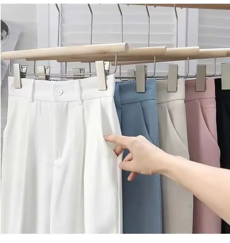 Fashion Elastic High Waist Suit Pants Women Fall Spring Casual Loose Straight Black Trouser Office Ladies Nine Points Streetwear