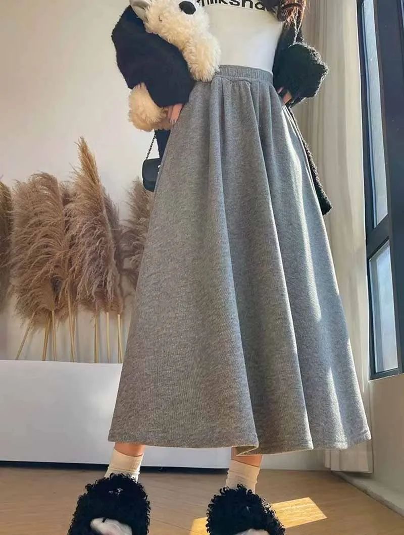 Smvp High Quality Knitted Long Skirt Women Autumn Winter Thick Warm A-Line Skirt Female Solid Casual Wild High Waist Skirts