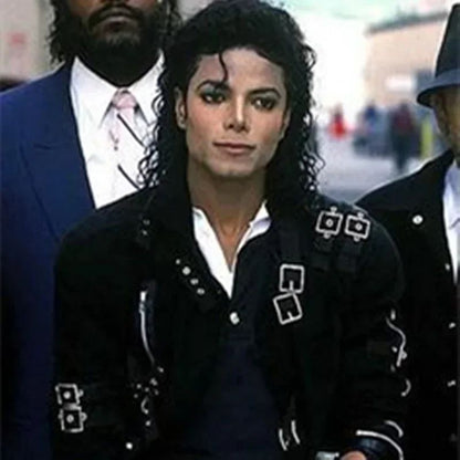 Michael Jackson cosplay Costume BAD Punk Jacket Black Slim BAD Jacket Costume T-shirt Belt Clothing Adore Stars Impersonator