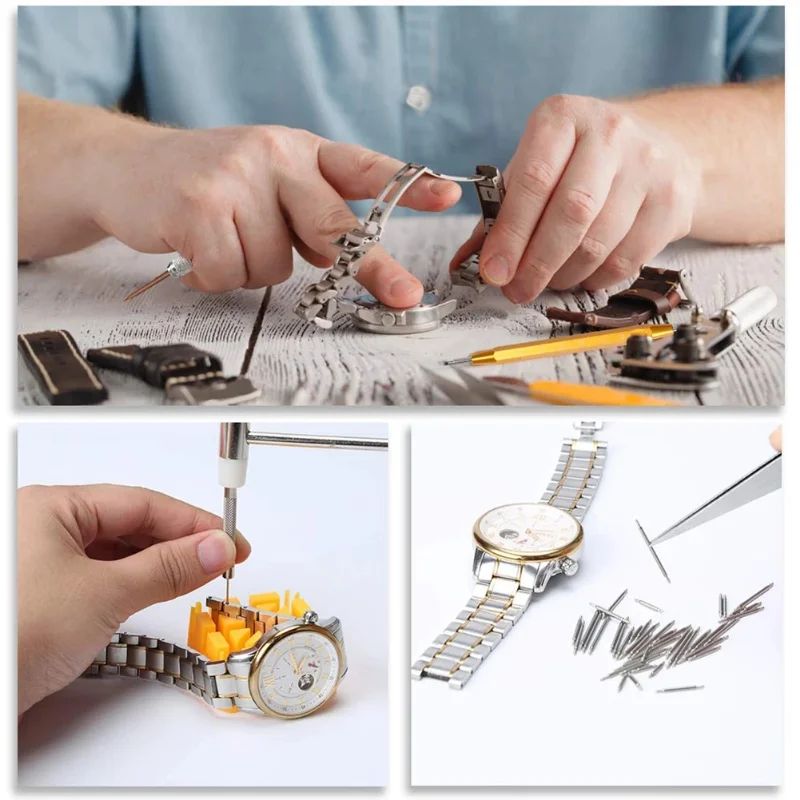 Kit de Ferramentas para Reparo de Relógios Removedor de Pinos de Pulseira Abridor de Caixa Removedor de Pinos de Mola Substituição de Bateria de Relógio Conjunto de Agulhas de Pulseira Acessórios