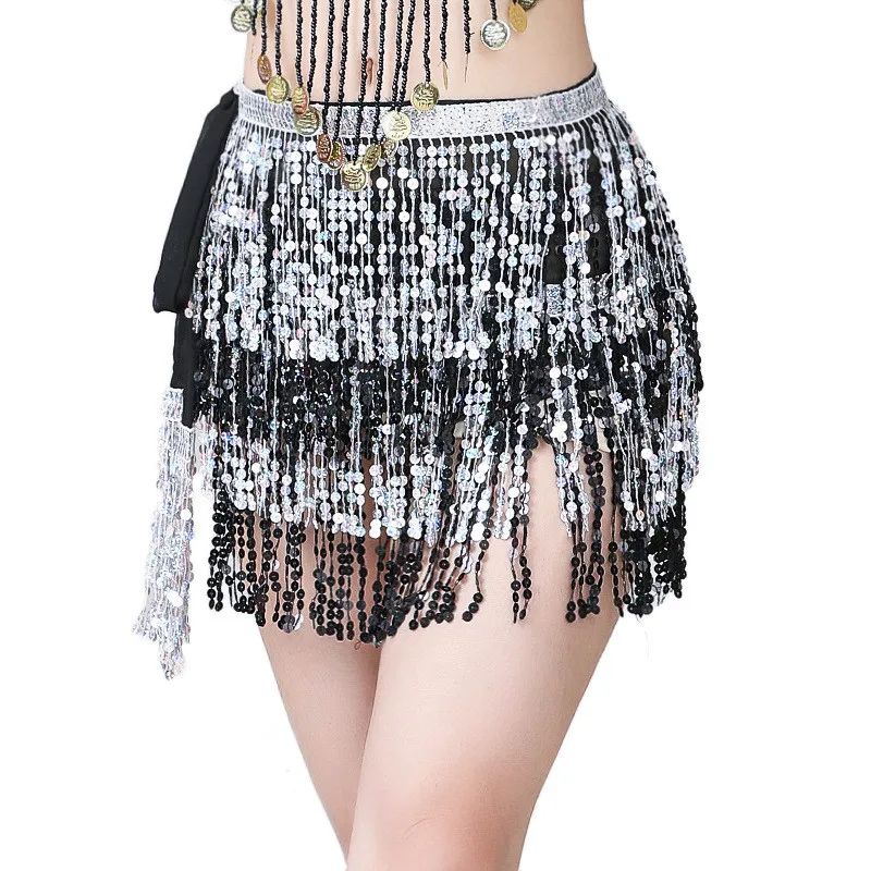 Sexy Sequins Tassel Dancewear Mini Skirt Women Clothes Jupe Femme Belly Dance Skirts Ladies Faldas Performance Stage Bottom Saia