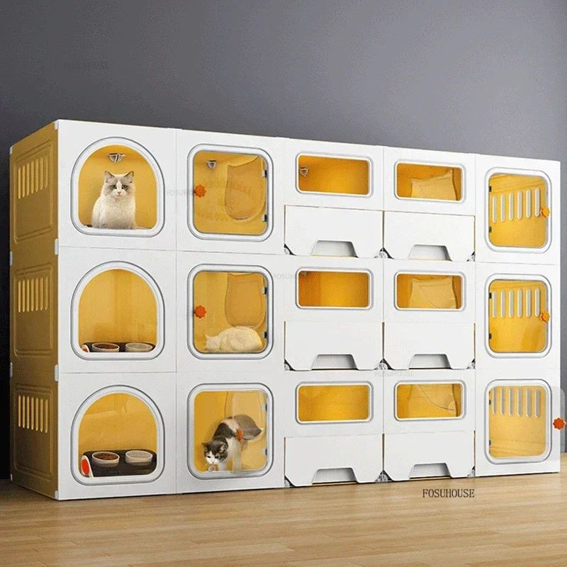 Gaiolas de luxo para gatos de três camadas com partição, gaiola de criação, espaço grande para animais de estimação, casa de gaiola para gatos com caixa de areia para gatos N