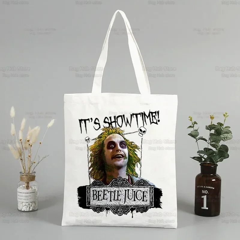 Beetlejuice Horror Gift Shopping Bag Print Original Design White Unisex Fashion Travel Canvas Bags