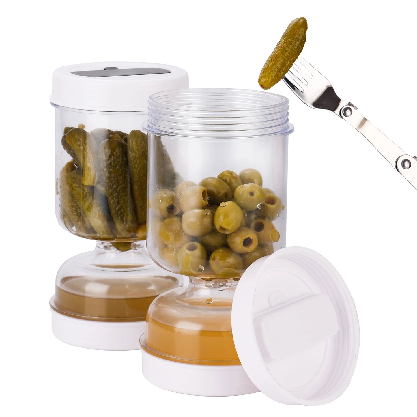 Pote de Picles com Garfos Dispensador de Picles Secos e Molhados Frasco de Ampulheta para Picles e Azeitonas Recipiente de Pepino para Cozinha Ferramenta Separadora de Suco