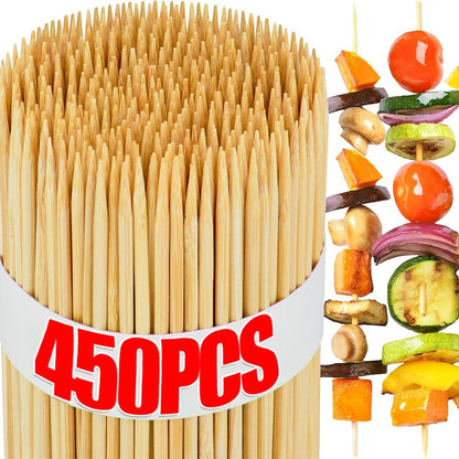 90/450pcs Bamboo Stick Food Grade Bamboo Skewer Sticks Disposable Natural Wood Long Stick Barbecue Fruit BBQ Tools 15/20/25/30cm