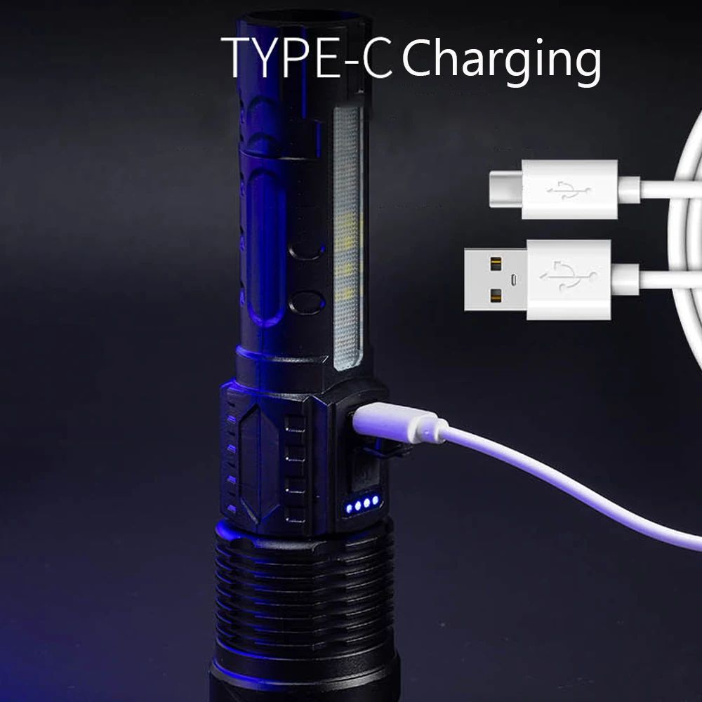 High Power LED Flashlight USB Rechargeable Torch Strong Light Flashlight Long Range Tactical Zoom Lamp Outdoor Camping Lantern