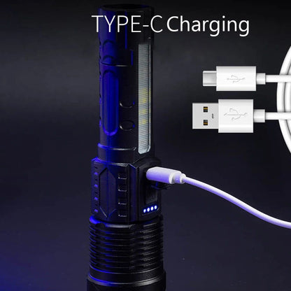 High Power LED Flashlight USB Rechargeable Torch Strong Light Flashlight Long Range Tactical Zoom Lamp Outdoor Camping Lantern