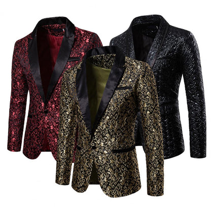2023 Luxury Men Jacquard Single Button Pockets Lapel Suit Coat Wedding Men Nightclub Prom Suit Men Costume