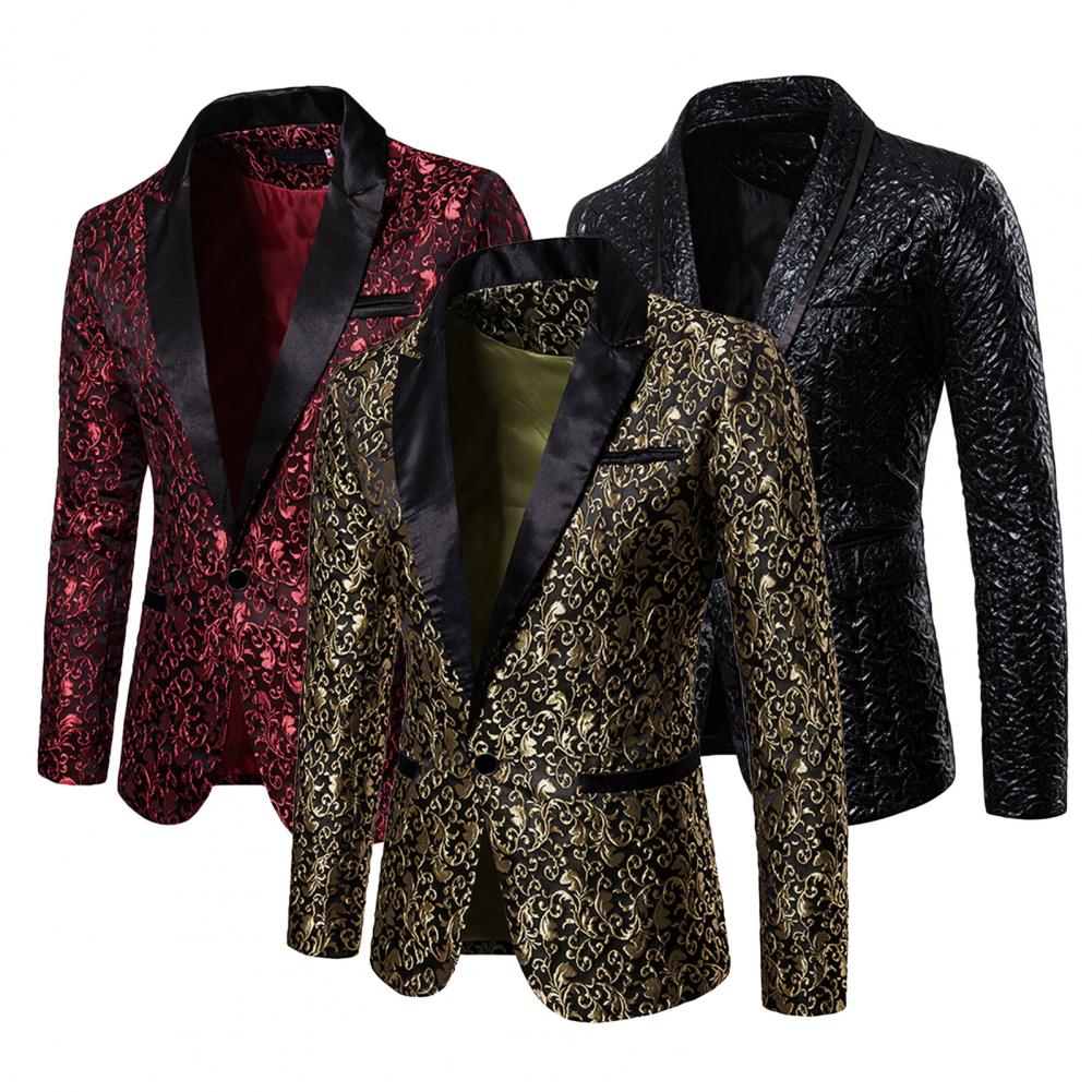 2023 Luxury Men Jacquard Single Button Pockets Lapel Suit Coat Wedding Men Nightclub Prom Suit Men Costume