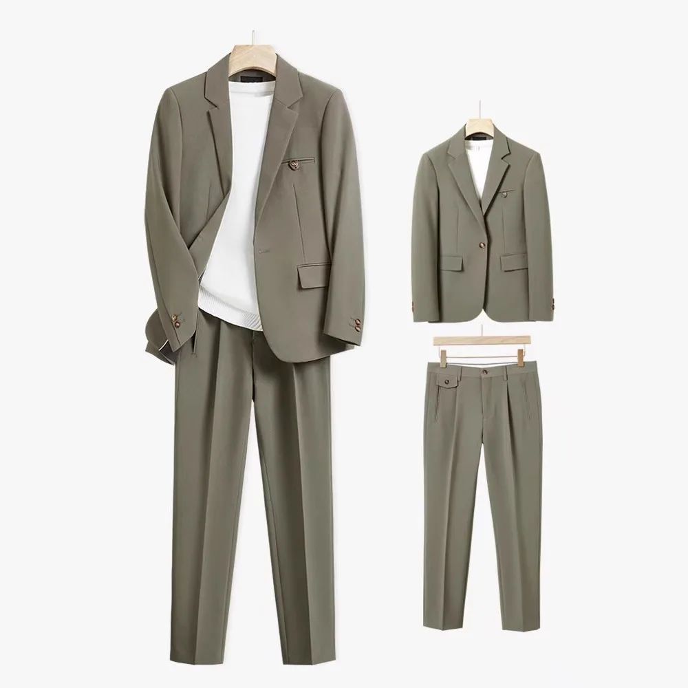 Casual Drapey Suit Set Men's Stylish Complete Set Cool College Students Street Fashion Korean Version Autumn Winter Suit